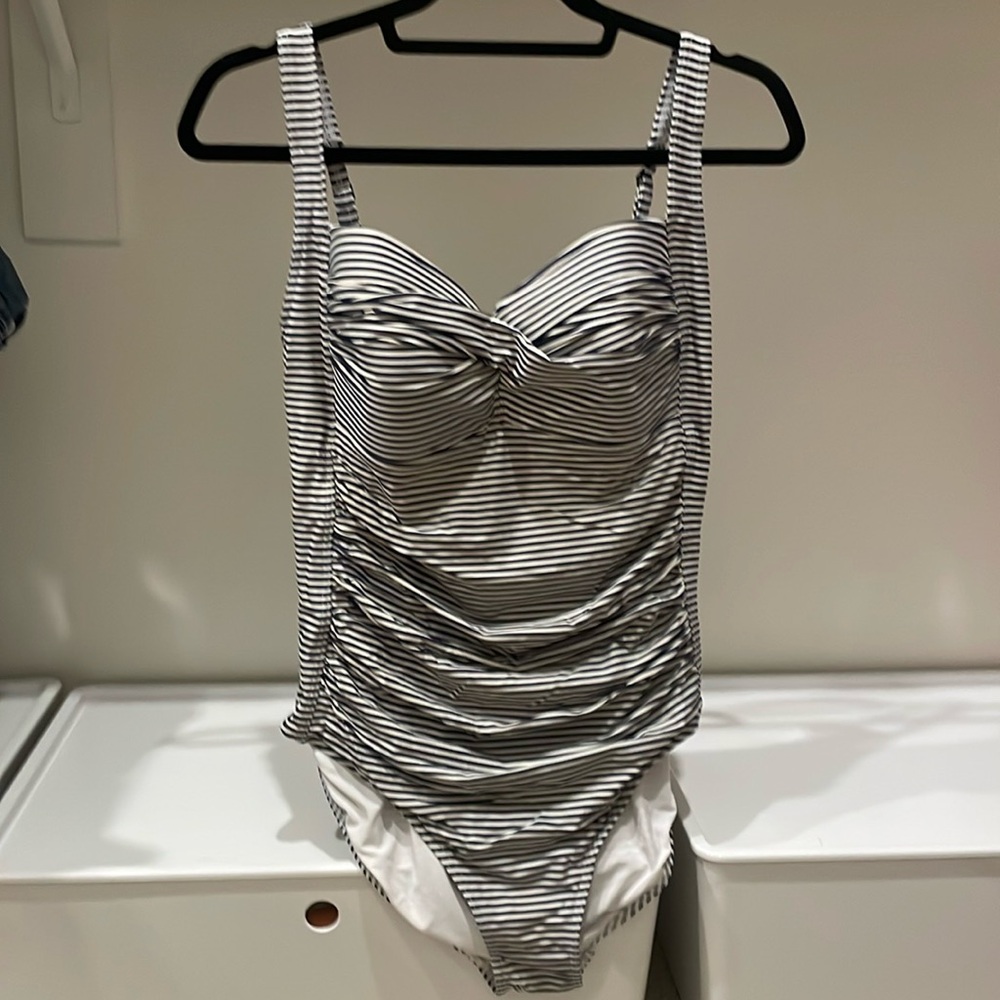 Navy and white stripe swimsuit